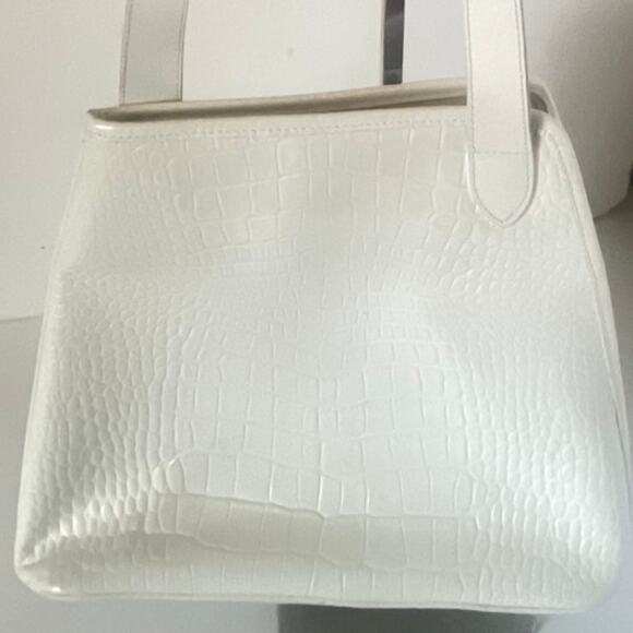Longchamp White Croc Embossed Crossbody Satchel Minimalist Handbag - Picture 7 of 11